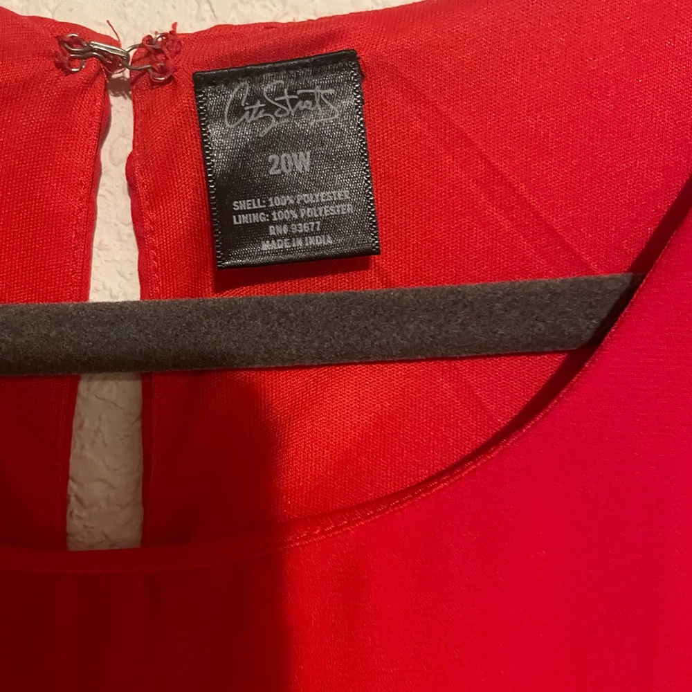 Red Dress with Drop Shoulder Ruffle Sleeves - Picture 3 of 4